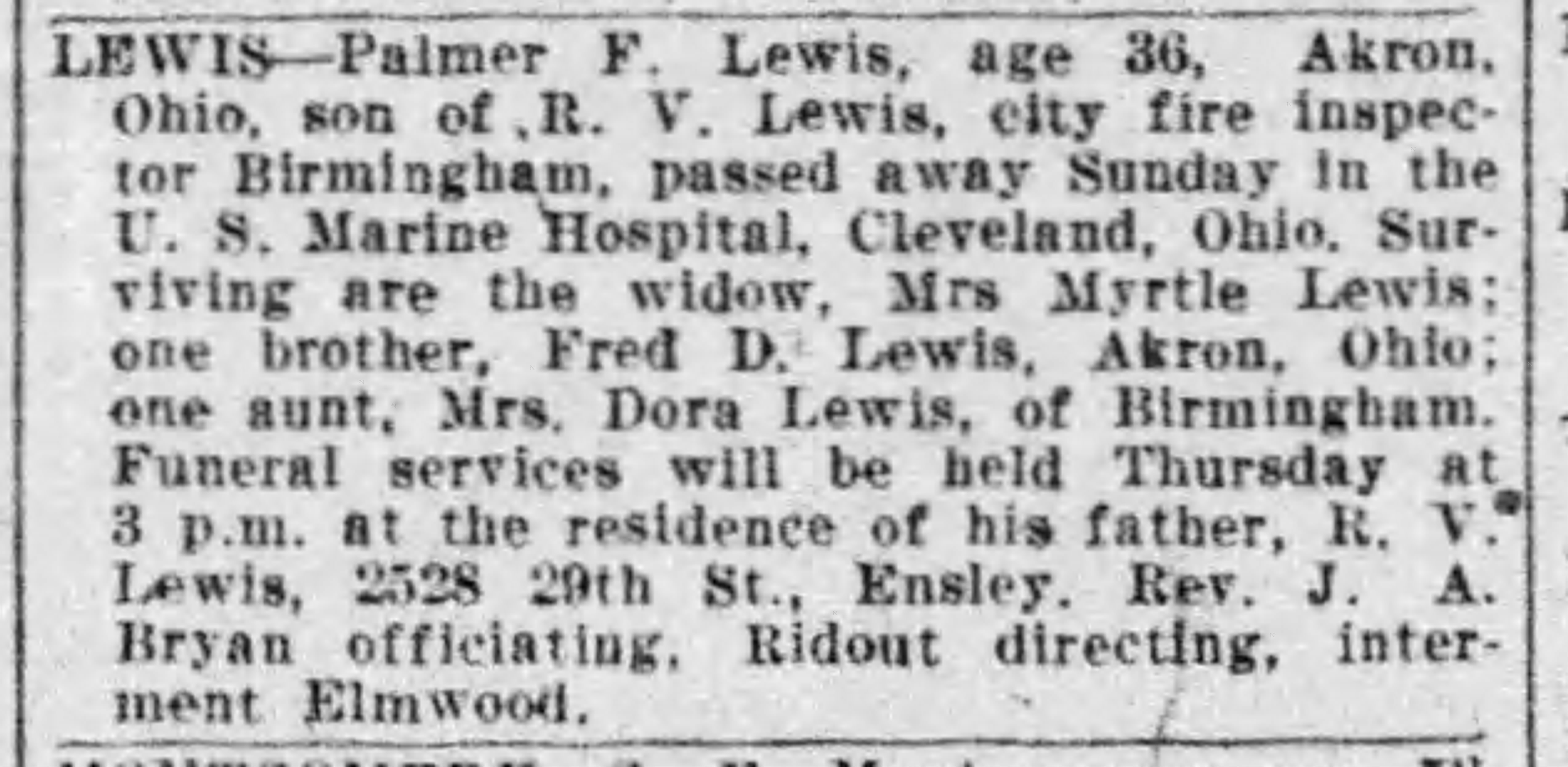 Palmer F. Lewis obituary